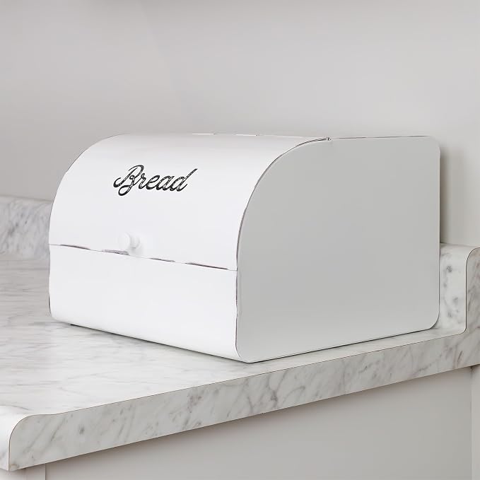 AuldHome Design Large White Bread Box; Farmhouse Enamelware Vintage Style Family Size Countertop Bread Bin - Image 7