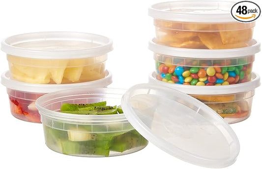 Jaluxing 8 oz. Plastic Deli Containers With Lids, 48 Sets - Leakproof, Stackable, BPA Free, Microwavable, Freezer Safe (Formerly FULING) by JALUXING