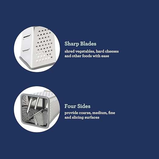 Oster Bluemarine 9-Inch 4-Sided Box Grater – Stainless Steel Cheese and Vegetable Grater, Kitchen Tool for Shredding, Slicing, Grating, Blue/Grey Handle - Image 4