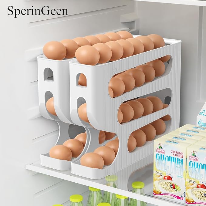 Automatic Rolling Down Egg Holder, SperinGeen Egg Roller Holds 56 Count | 2 Pack Egg Organizer Storage for Refrigerator, Space Saving Container, Dispenser for Fridge - Only for "LARGE" Sized Eggs - Image 9