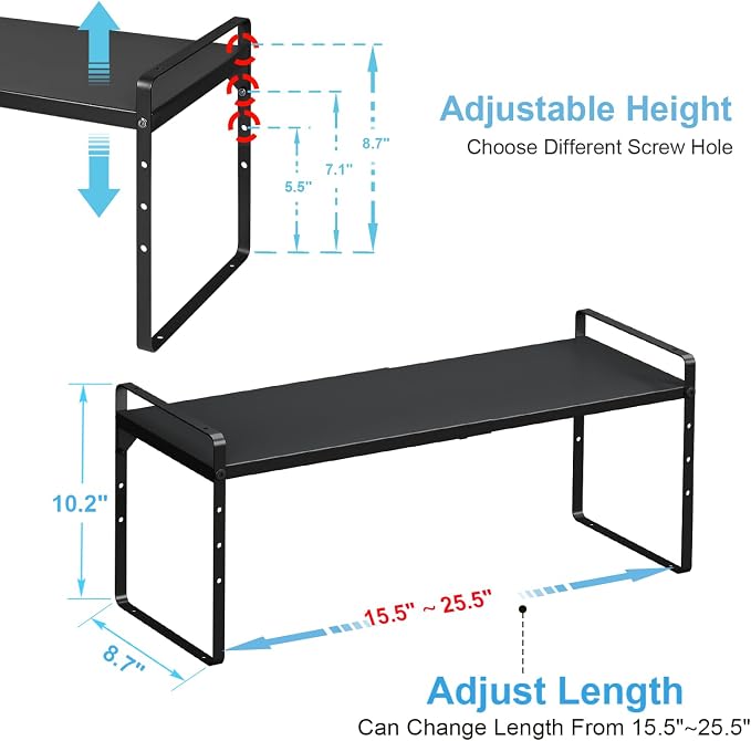 15.5 to 25.5 Inch Kitchen Cabinet Shelf Organizers, Adjustable Kitchen Counter Shelf Organizer, Set of 4 Expandable Countertop Storage Shelves, Stackable Design, 30LBS Heavy Duty, Space Saver - Image 2