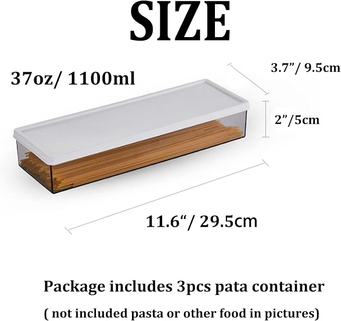 Hanobe Large Airtight Pasta Storage Containers, BPA-Free, 2.4L, 3-Pack | Stackable rectangular design, fits spaghetti, lasagna, noodles, clear grey plastic, for kitchen pantry and fridge - Image 6