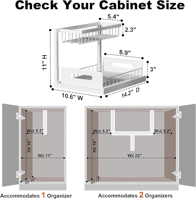 Under Sink Organizer, L-Shaped 2 Tier Pull Out Cabinet Organizer | Slide Out Sink Shelf Cabinet Storage Shelves, Under Sink Storage for Kitchen Bathroom Cabinet, White, 1 Pack - Image 2