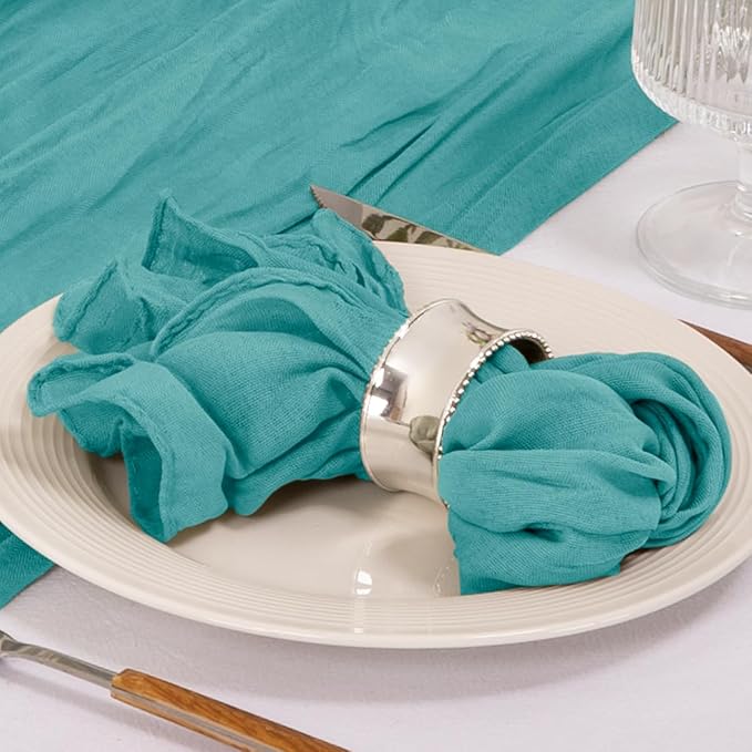 Cloth Napkins Set of 24 21"x21" Reusable Cheesecloth Napkins Bulk Teal Blue | Boho Rustic Dinner Napkins Washable Gauze Table Napkins Cloth Hemmed Edges for Wedding Bridal Shower Family Gathering Decor - Image 3