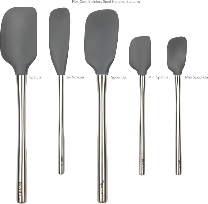 Tovolo Stainless Steel Handled Silicone Spatula Set of 5 Charcoal Gray, Dishwasher Safe Kitchen Spatula Set for Cooking Baking, Non Toxic BPA Free Silicone Spatula set with Metal Steel Handle - Image 3