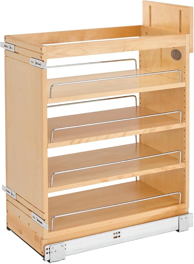 Rev-A-Shelf Maple Pullout Organizer w/ BLUM Soft-Close for Base Cabinets, Full Extension Slides & Adjustable Shelves, Min Opening Width of 11.5", 448-BCSC-11C by Rev-A-Shelf