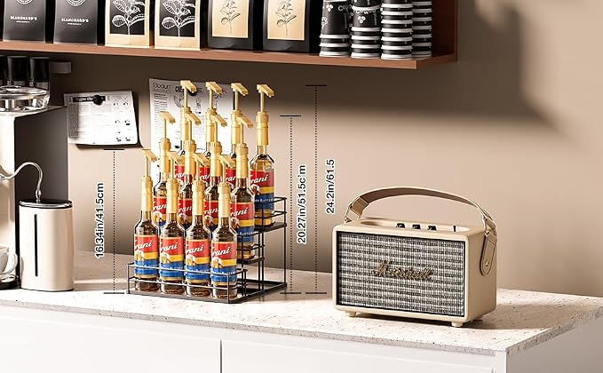 kimilus 12 Bottle Capacity Coffee Syrup Organizer 3 Tier Coffee Syrup Stand Shelf for Coffee Bar Kitchen Small Wine Rack for Bar Family Storage for Syrup Wine Dressing - Image 4