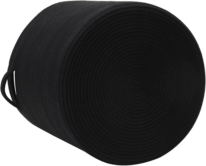 16x18 Inch Extra Large Round Cotton Rope Storage Basket with Lid, Decorative Woven Bin with Cover for Living Room Bedroom Closet, Black - Image 5