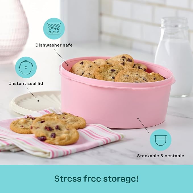 Tupperware Heritage Collection 7.6 Cup Cookie Canister, Vintage Light Pink Color, Dishwasher Safe and BPA Free Container (1.8 L) - Image 4