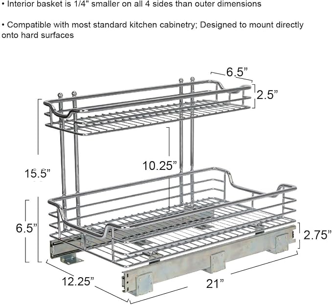 Household Essentials Glidez 2‑Tier Large Multipurpose Chrome‑Plated Steel Pull‑Out/Slide‑Out Under Sink Organizer, Chrome Finish - Image 3