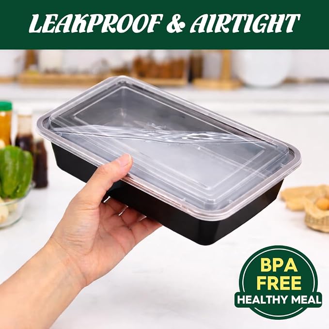 Glotoch Meal Prep Containers 32oz 50 Pack(100 Piece) with Lids, Plastic Food Storage Containers Reusable, Bento Boxes for Portion Control,Takeout, Lunch, Salad, Microwave/Freezer/Dishwasher safe - Image 6