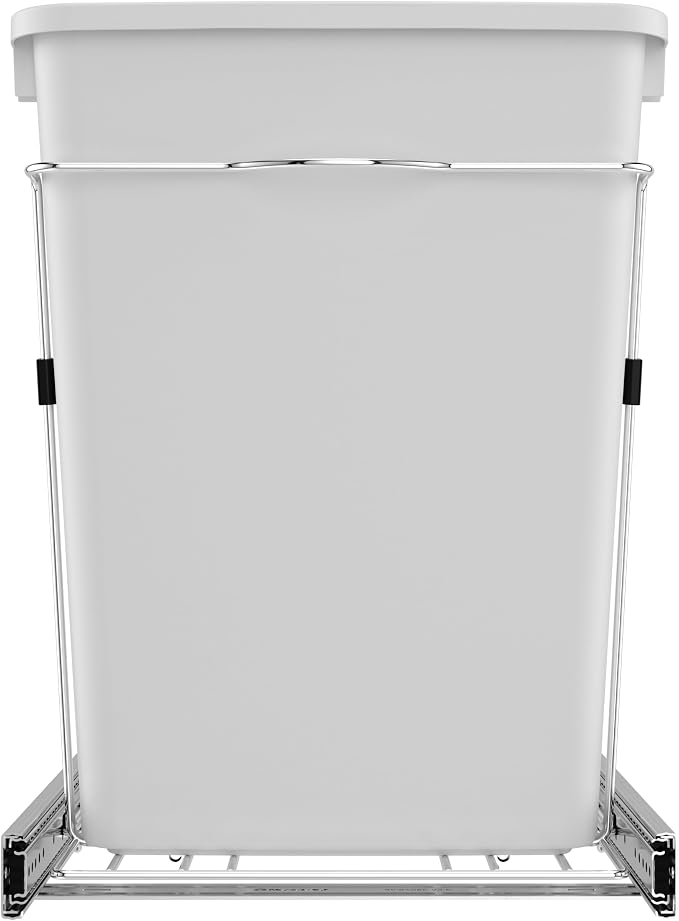 Rev-A-Shelf Double 35 Qt Pullout Trash Can for Base Kitchen Cabinets, Garbage Waste Bin System with Full-Extension Slides, Min Opening Width of 14.5" White/Chrome, RV-18KD-11C S - Image 9