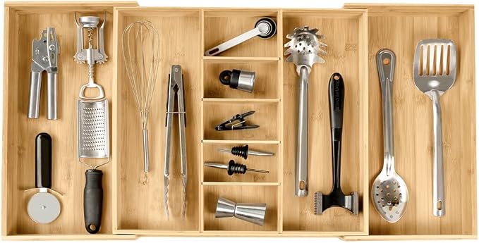 Utensil & Junk Drawer Organizer, 19-33 in, Bamboo | Food-safe contract grade, 100% sustainable wood, non-slip, adjustable by KitchenEdge