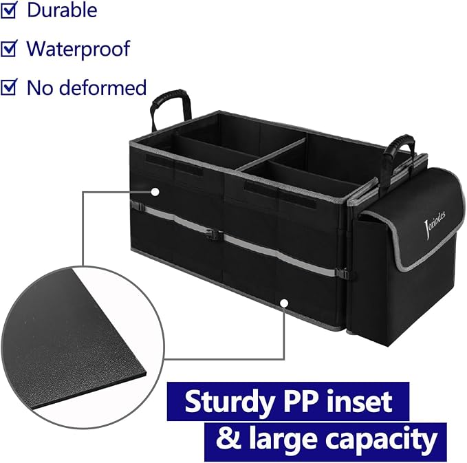 Collapsible Trunk Organizer and Storage for Car with Leak proof Cooler Bag | 3 Compartments Cargo Organizer for SUV Removable Dividers, 5 in1 Car Storage Organizer with Foldable Lid, 2 Tie-Down Straps - Image 4