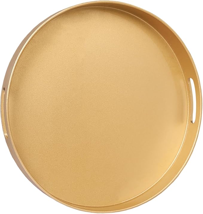 13" Gold Decorative Tray, Plastic Round Serving Tray with Handles | Decorative Tray for Coffee Table, Modern Ottoman Tray, Circle Tea Tray, Round Melamine Tray for Living Room, Bathroom by MAONAME