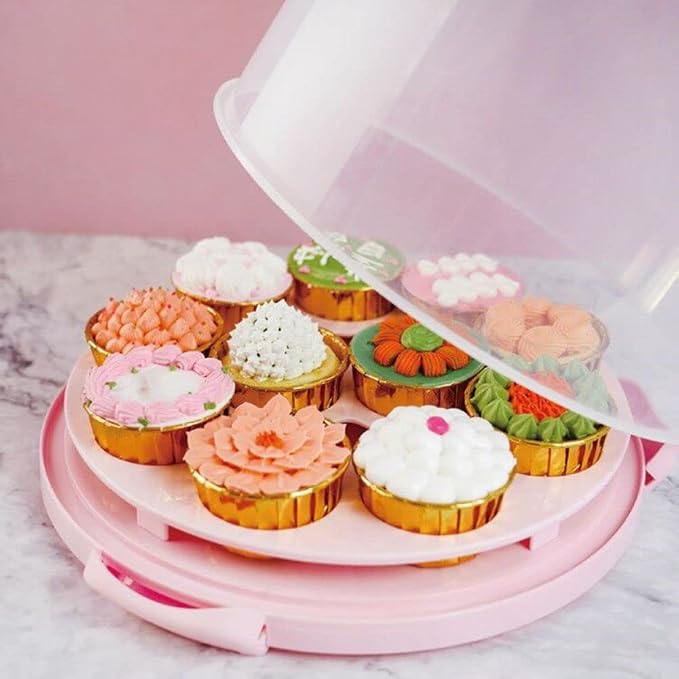 Cake Carrier Round Cake Stand Plus Height Cake Container with Cupcakes Pad, Handle, Lid Reusable Package Box for Transporting Desserts,Pie,Toast,Fruit - Image 5