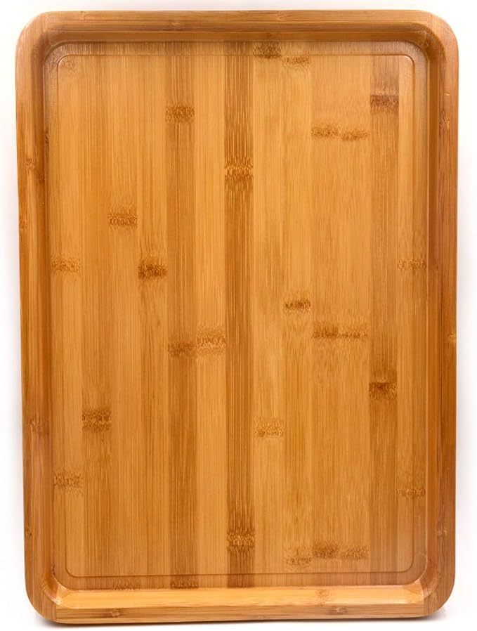 Bamber Large Bamboo Serving Tray Decorative Coffee Tea Platter 18 x 13 x 1.2 Inches by Bamber