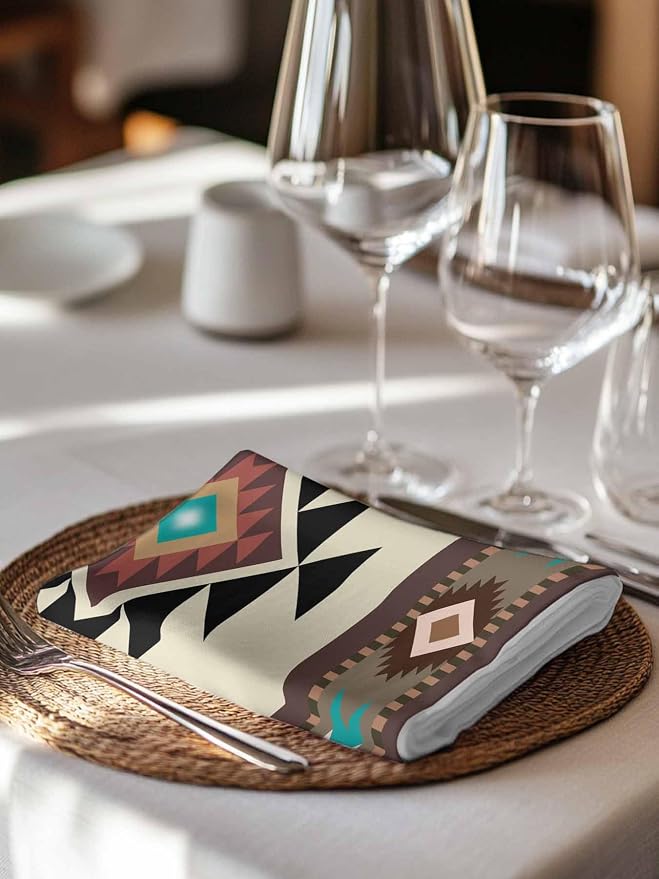 Multicolor Boho Cloth Napkins Set of 6 - Washable Dinner Napkins Reusable Table Napkins for Home Party Weeding Dining Table Setting Decoration,Western Southwest Native American Indian Oversized - Image 7