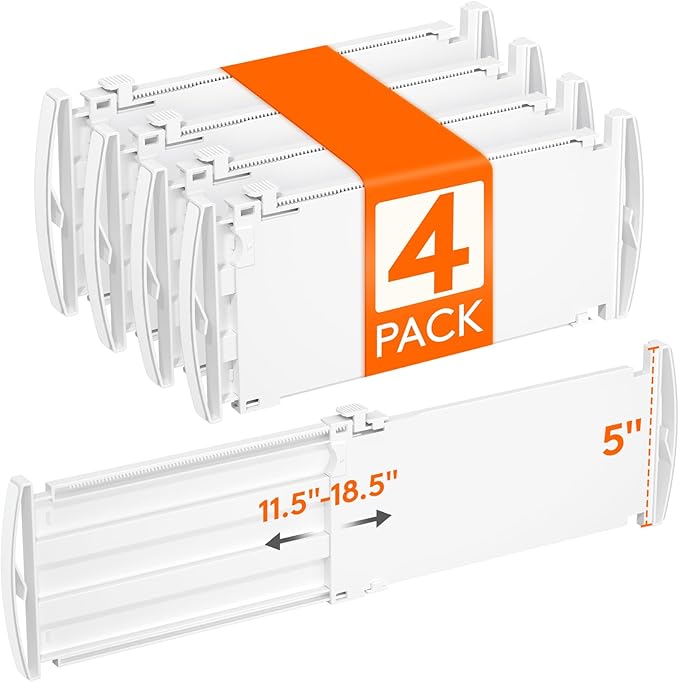 Lifewit 5" Tall Drawer Dividers, Adjustable Deep Drawer Organizer Clothes | 11.5"-18.5" Expandable Plastic Separators for Dresser, Kitchen, Cabinet, Nursery, Office, Socks & Underwear Storage, 4 Pack by Lifewit