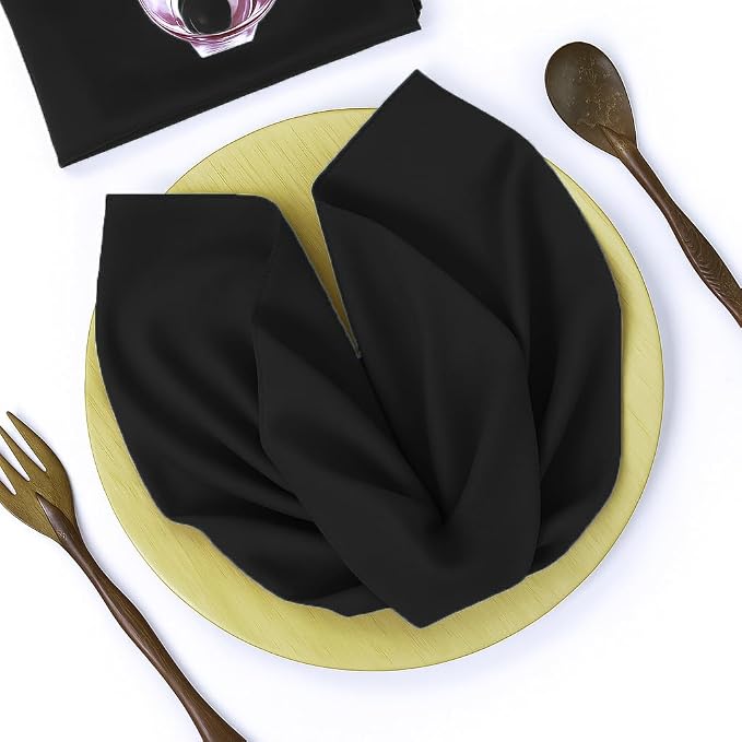 Pack of 50 PCS Cloth Napkins 17x17 inch Washable Polyester Dinner Napkins Soft Table Napkins for Wedding Party Dining Banquet Bistro Decoration - Black - Image 2