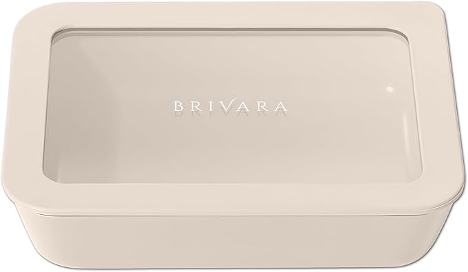 Glass Food Storage Container with Lid, 3-Cup Small Rectangle | Microwave-Safe Airtight Lid, Oven-Safe Ceramic-Coated Glass | Zero Plastic, No PFAS/PFOA/BPA, Reusable [Crema] by BrivaraHome