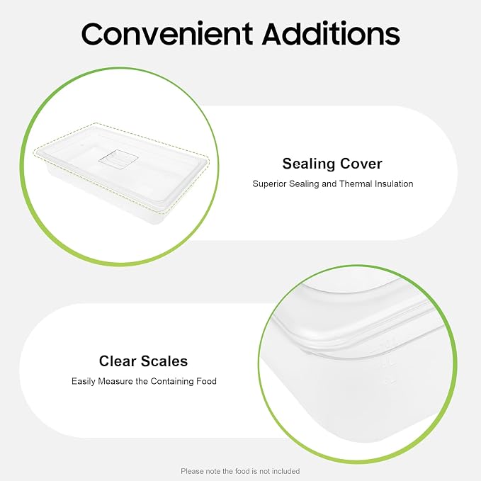 DYNAMI 6 Pack Food Pans with Lids,Full Size 4in Deep Commercial Clear Square Freezer Food Storage Containers,Heat-Resistant,Freezer-Safe To Vegetables,Fruits, Meats, Grains, for Kitchen Restaurant - Image 6