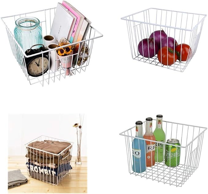 4 Pack Wire Storage Baskets for Organizing, Freezer Organizer Bins, Pantry Organization Bins Cabinets - Metal Basket Kitchen, Laundry, Fridge, Bathroom Countertop Organizer, Pearl White - Image 6