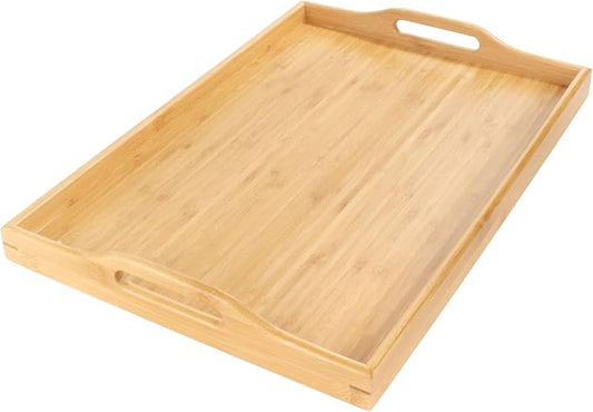 BambooMN Organic Bamboo Serving Tray with Handles, Breakfast Tray, Serving, Eating, Kitchen, Vanity, 17" x 12.5" x 2" - 1 Tray by BambooMN