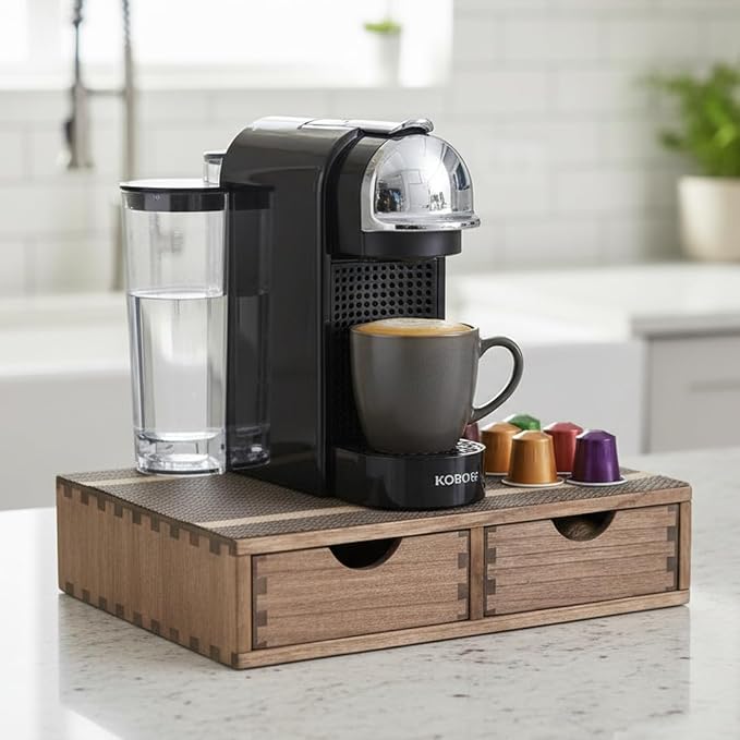 DDYURI Coffee Pods Storage Drawer Holder for Capsules - Multi Functional Desk Organizer Drawers For K cups Coffee Maker Brew - Kitchen Mini Wooden Box Chest Sideboard Counter Organization CF1D2C Dark - Image 2