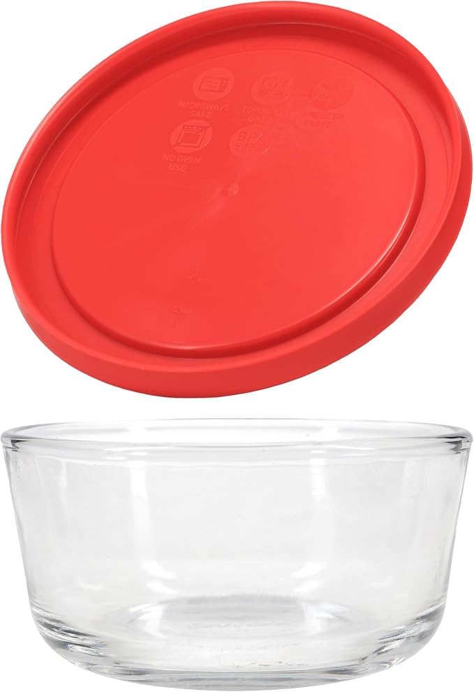 Pyrex 7200 (2-Cup) Glass Bowls With Red Lids (8-Pack) - Made in USA | Tempered Glass | BPA Free Covers | Round Storage Design | Nesting Bowls | Refrigerator Ready | Top Rack Lid Care - Image 2