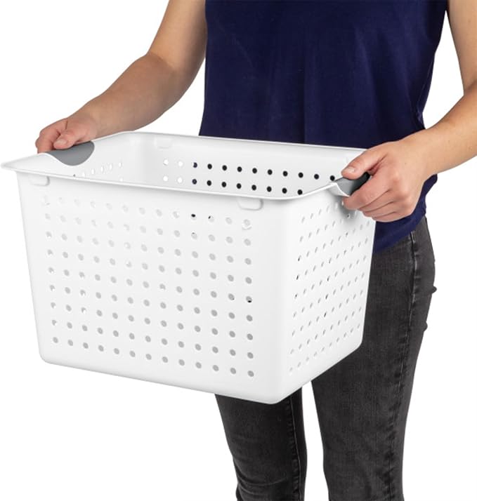 Sterilite Deep Ultra™ Basket, Open Plastic Storage Bin, White, 6 Pack | Large Open Containers and Bins for Pantry Shelves, Kitchen Cabinets, Laundry, Closets, Dorm Rooms, Classrooms & Bathrooms - Image 9