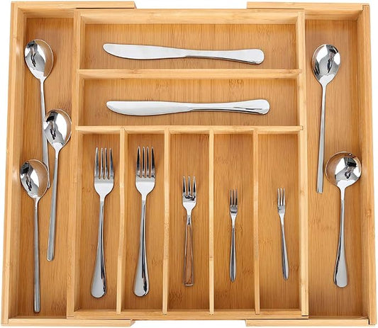 Aikang Bamboo Kitchen Drawer Organizer - Expandable Silverware Organizer/Utensil Holder and Cutlery Tray with Grooved Drawer Dividers for Flatware and Kitchen Utensils (Natural) by Unknown