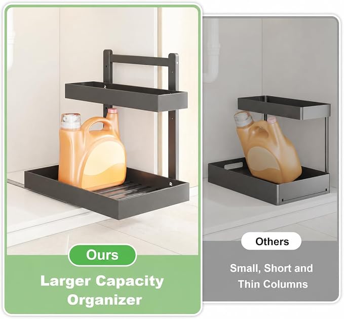 Bamboo Under Sink Organizer, 2-Tier Pull Out Cabinet Organizer | Kitchen Sink Organizer | Bathroom Cabinet Organizer | Cleaning Supply Storage | L-Shape | 3-Level Adjustable | Natural Bamboo - Image 6