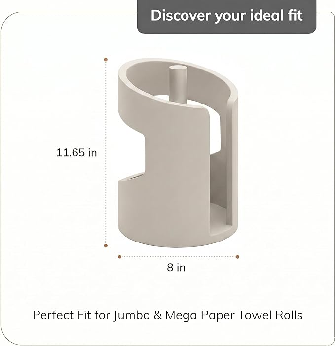 Anji Mountain Wooden Paper Towel Holder with Metal Holder, Holder Stand for Kitchen Roll Organizer & Kitchen Dining Table Home Décor, Countertop Fits Jumbo & Mega Rolls - Greige/Nickel, Arc Hold - Image 7