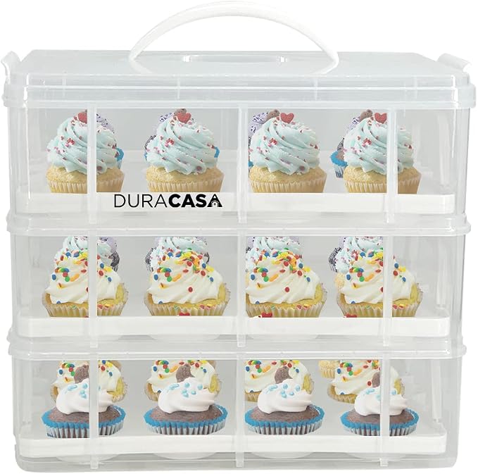 Cupcake Carrier, Cupcake Holder | Premium Upgraded Model Holds Cupcakes Steadier | Store up to 36 Cupcakes or Muffins | Stacking Cupcake Storage Container | Use 1,2, or 3 Tiers (White) - Image 2