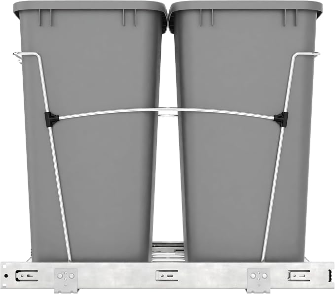 Rev-A-Shelf Double Pullout Garbage Trash Cans for Kitchen Cabinets, 35 Qt | Large Capacity Waste/ Recycling Bins, Heavy Gauge Wire Construction, with Full Extension Slides, Silver, RV-18KD-17C S - Image 8