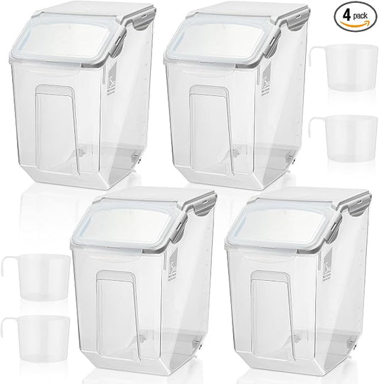 4 Pack Rice Storage Container With Wheels Plastic Airtight Lid Flour Container Bin for Dog Pet Cereal Grain Dry Food, 15 Liter / 30 lbs by Umigy