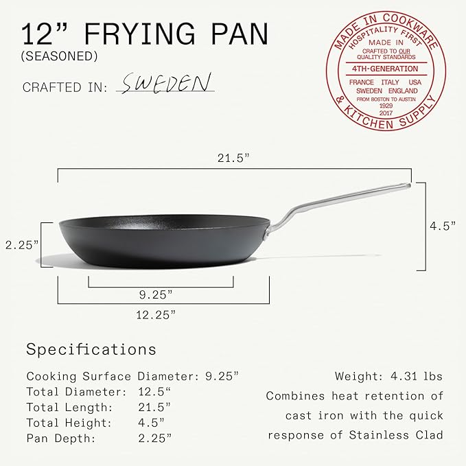 Made In Cookware - Seasoned 12" Carbon Steel Frying Pan - Professional Cookware - Crafted in Sweden - Induction Compatible - Image 3