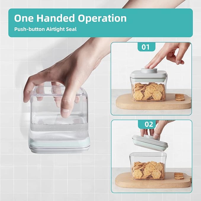 Airtight Container Set - (380ml 4 Pcs) Stackable One Button Openning Food Containers for Snacks Candy Salt Herbs Spices BPA-Free Tranparent (0.32 QT * 4) - Image 3