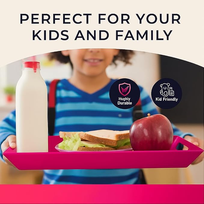 Melamine Serving Tray with Handles, Chip and Break Resistant, Durable and Kid-Friendly Food Tray for Indoor and Outdoor, Dishwasher Safe (Fuchsia/Red) - Image 5