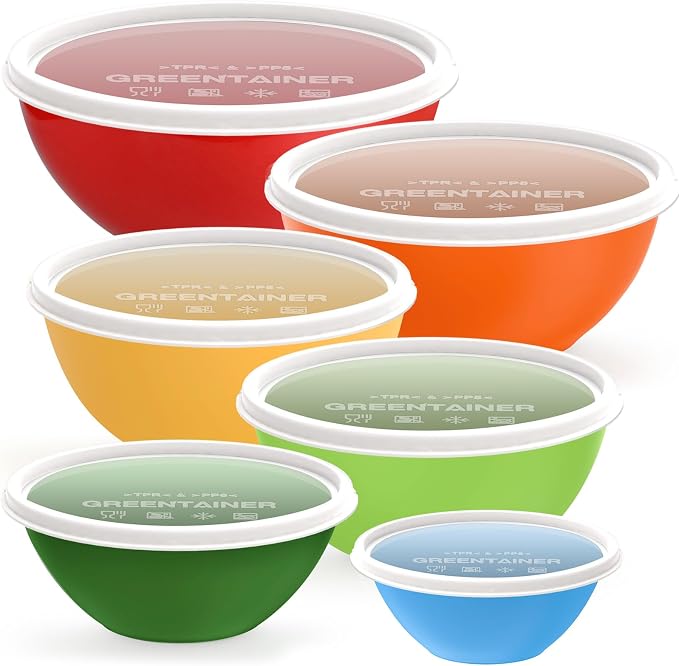 Greentainer Plastic Mixing Bowls with Lids Set 12 Piece Colorful Mixing Bowl Set for Kitchen - Nesting Bowls with Lids Set, 6 Prep Bowls and 6 Lids - Microwave and Freezer Safe(Rose) - Image 9