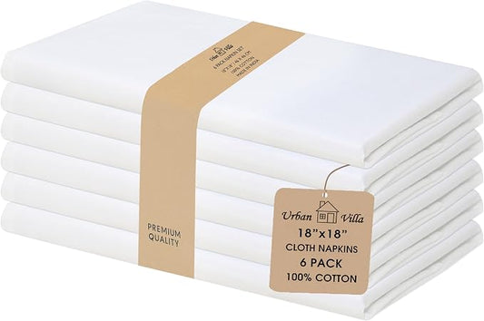 Urban Villa Cloth Napkins White Dinner 100% Cotton 18x18 Inches (Set of 6) by CottonTrends