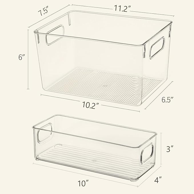 Qilinba Clear Storage Bins 8 Pack for Pantry Organizers, 4 Large Plastic Pantry Organizer Bins and 4 Small Stackable Storage Containers for Kitchen Cabinet, Home Edit, Freezer Fridge Organizer - Image 4