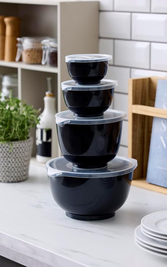 Rosti Margrethe Set of 4 Plastic Mixing Bowls - 4 Lids Included - Airtight Salad Bowls - Airtight Salad Bowls - 0.25 Litre, 0.5 Liter, 1.5 Litre and 3 Litre, Carbon Black - Image 2