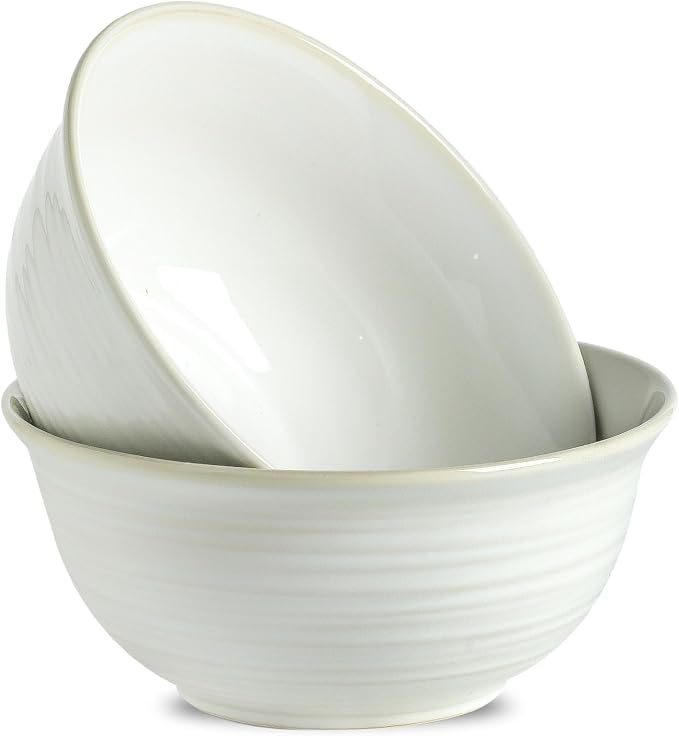 Hasense Serving Bowls, 9 Inch Ceramic Salad Bowls for Kitchen, 84 Ounce Mixing Bowl for Soup Pho Pasta Popcorn, Dishwasher & Microwave Safe, Set of 2(Clay-Infused White) by Hasense