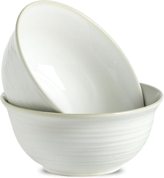 Hasense Serving Bowls, 9 Inch Ceramic Salad Bowls for Kitchen, 84 Ounce Mixing Bowl for Soup Pho Pasta Popcorn, Dishwasher & Microwave Safe, Set of 2(Clay-Infused White) by Hasense
