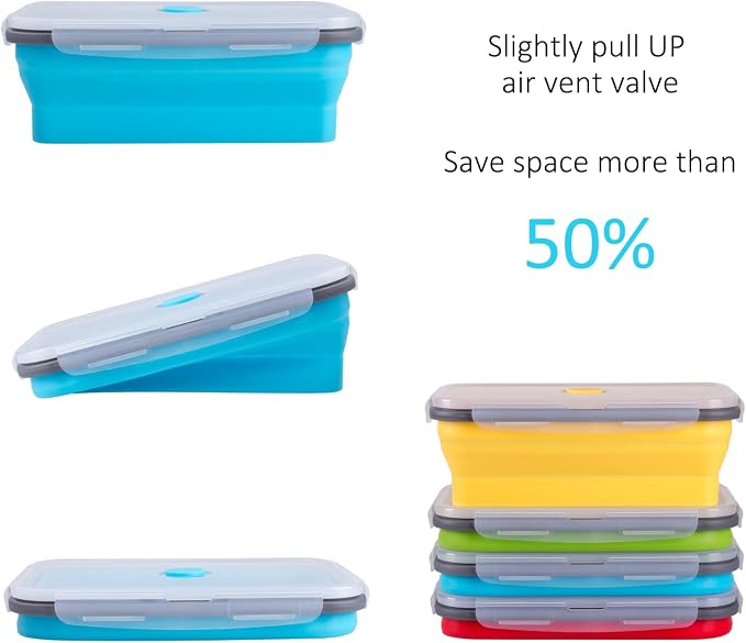 Collapsible Food Storage Containers with Airtight Lid, 40.5 oz, Large Kitchen Stacking Silicone Collapsible Meal Prep Container Set for Leftover, Microwave Freezer Dishwasher Safe, 4 Colors, Set of 4 - Image 3