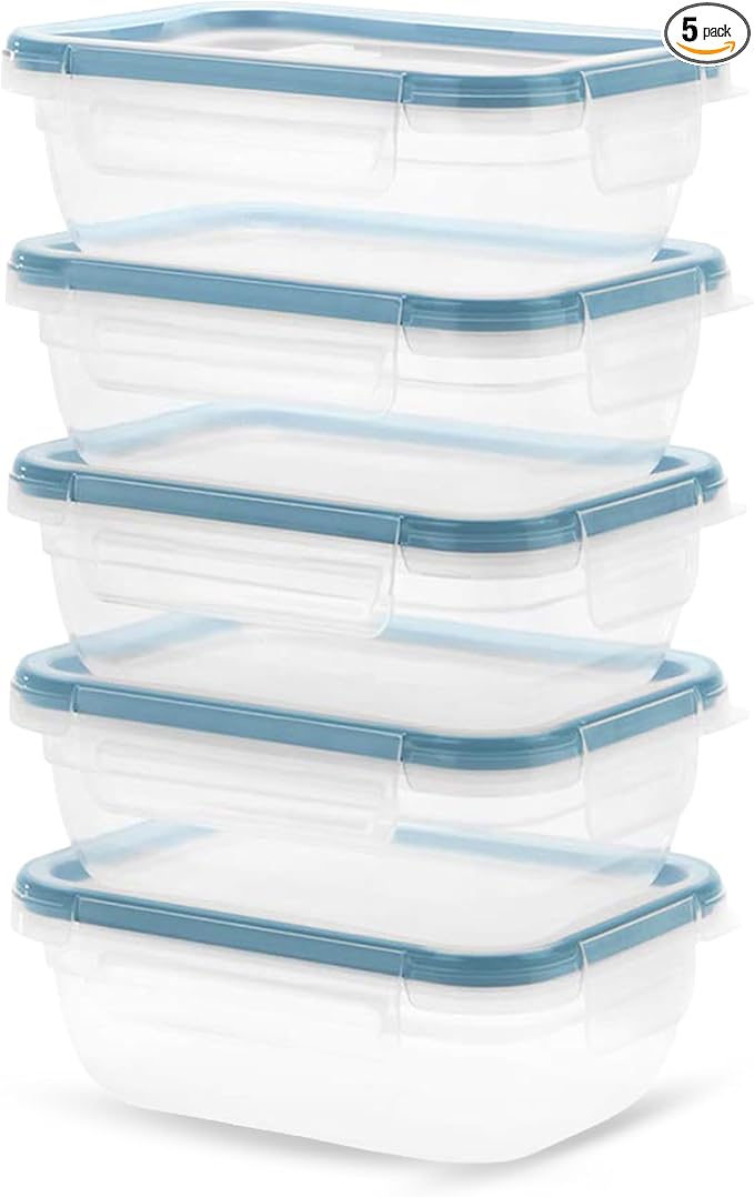 Snapware Plastic Total Solutions (5-Pack, 3 Cup) Food Storage Containers Set, Airtight & Leakproof Plastic Locking BPA-Free Lids Tupperware, Freezer Dishwasher Microwave Safe by Snapware