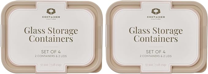 Glass Food Storage Containers with Lids — 8 Piece — 57.5 oz Glass with BPA-Free Leakproof Stackable Lids — Microwave, Oven & Dishwasher Safe — Ideal for Meal Prep & More - Cashew Cream - Image 3