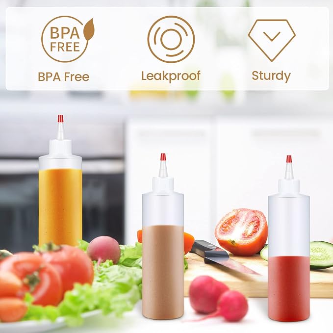 Irenare 16 oz 30 Pack Plastic Condiment Squeeze Bottles for Sauces Empty Squirt Bottle with Top Cap for Condiment BBQ, Dressing, Paint, Workshop, Crafts (Red) - Image 5